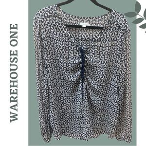 🛍️3/$40 Warehouse One Lightweight Long Sleeve Loose Fit Blue Patterned Top XXXL